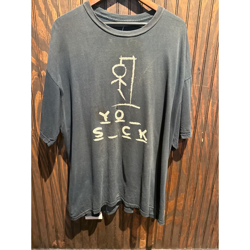 Vintage You Suck Hangman Graphic T-Shirt Faded Black Oversized Grunge Tee 27x32